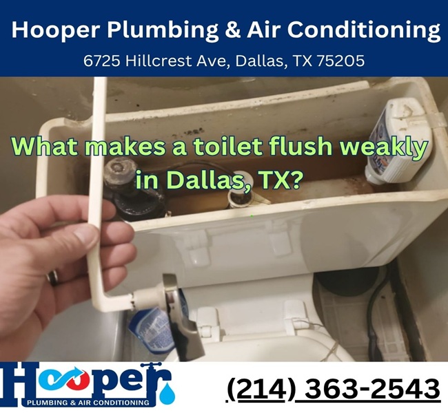 What makes a toilet flush weakly in Dallas, TX?